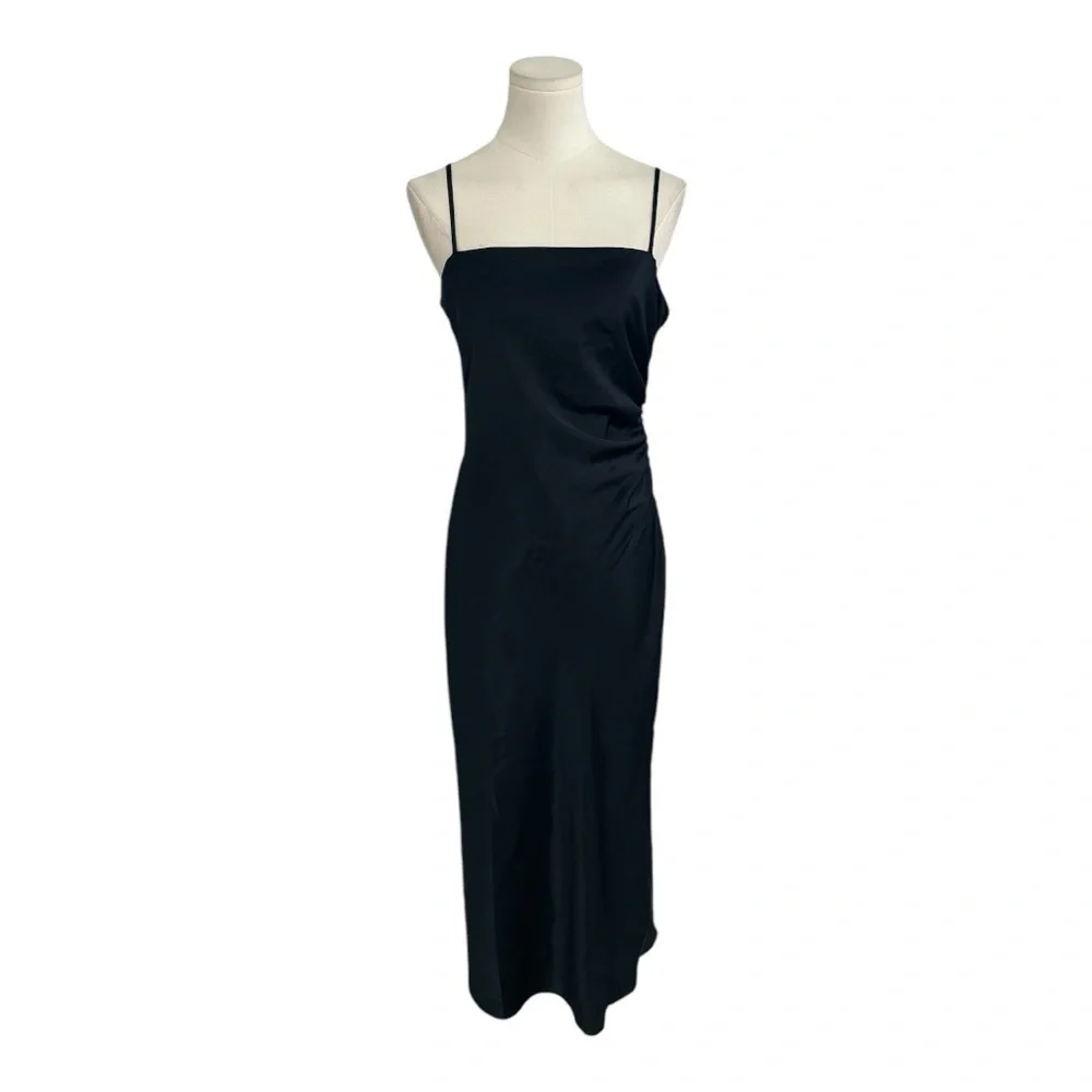 HOUSE OF HARLOW 1960 Navy Satiny Silku Midi Dress Party Holiday Wedding Size M - Picture 2 of 9